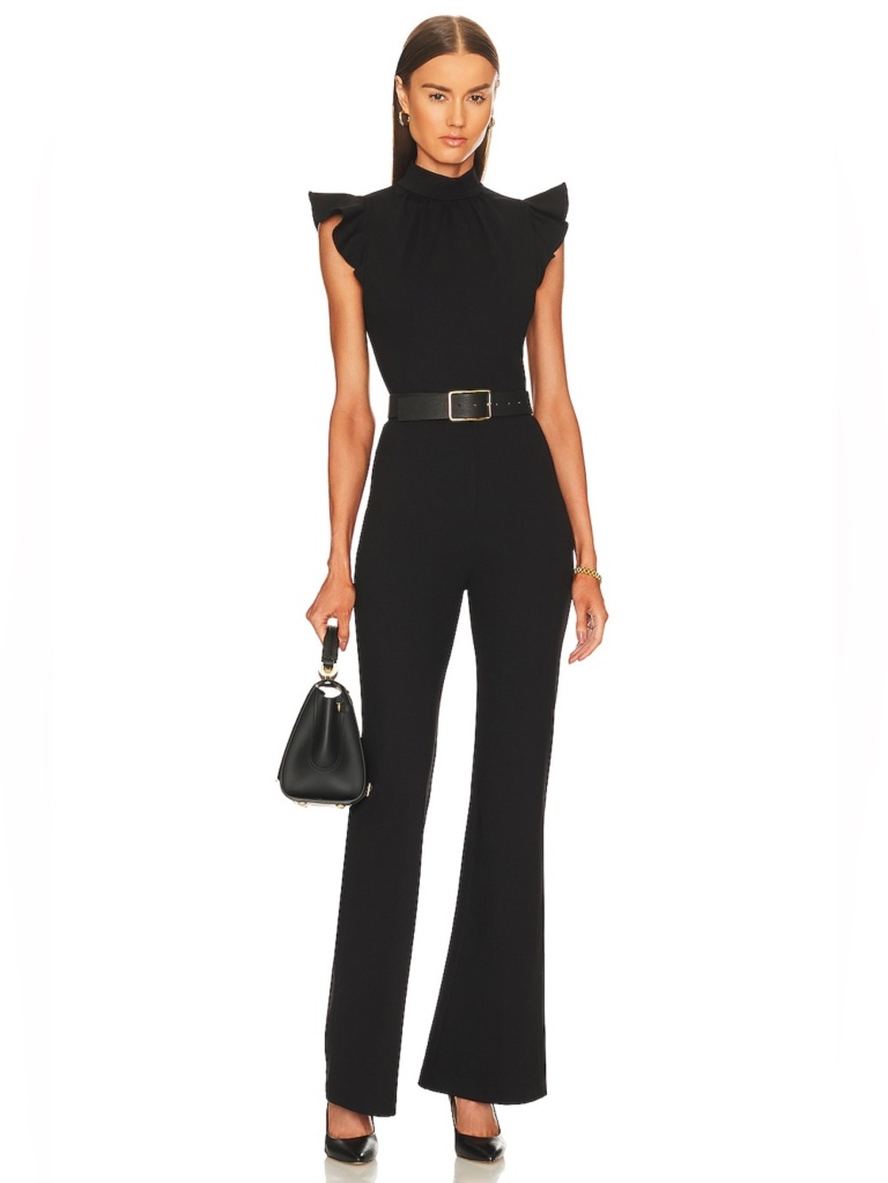 Amanda Uprichard Davina Black Ruffle-Sleeve Jumpsuit